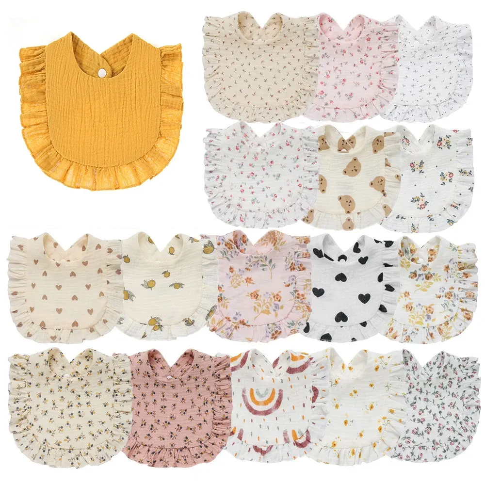 Accessories Korean Style Baby Feeding Drool Bib Ruffle Floral Infants Saliva Towel Soft Cotton Burp Cloth For Newborn Toddler Kids Bibs New