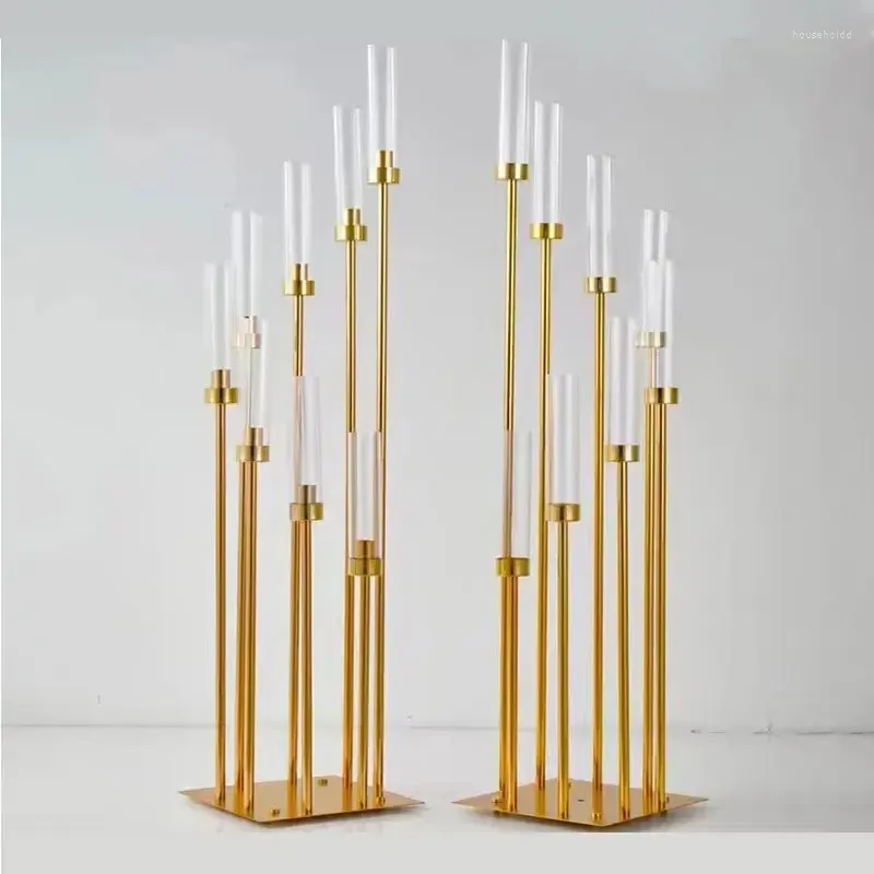 Candle Holders 4/5/10pcs 8 Heads Metal Candelabra Road Lead Table Centerpiece Gold Candelabrum Stand Pillar Candlestick Weddin