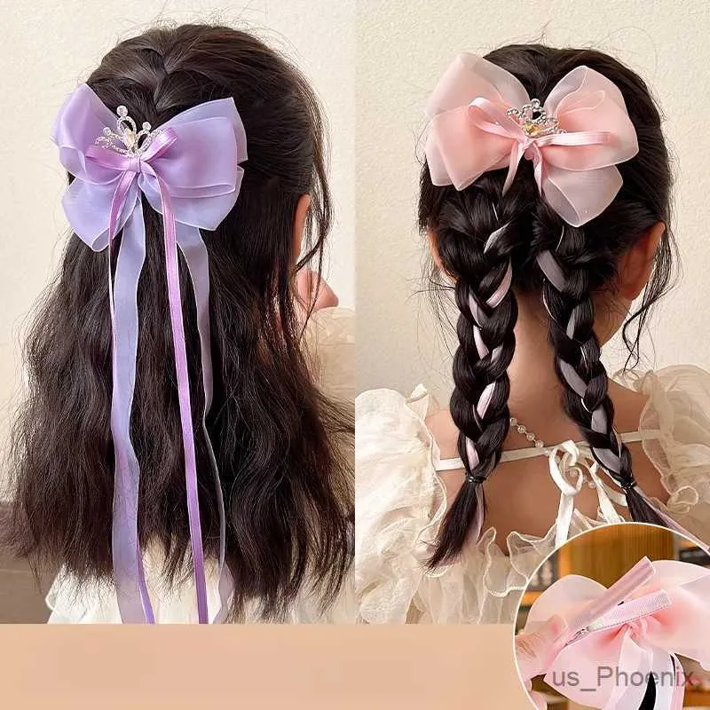 Haaraccessoires Nieuwe kinderen Sweet Pearl Crown Ribbon Bowknot Ornament Hair Clips Girls Mooie Bronettes Haarspelden Kinderen Haaraccessoires