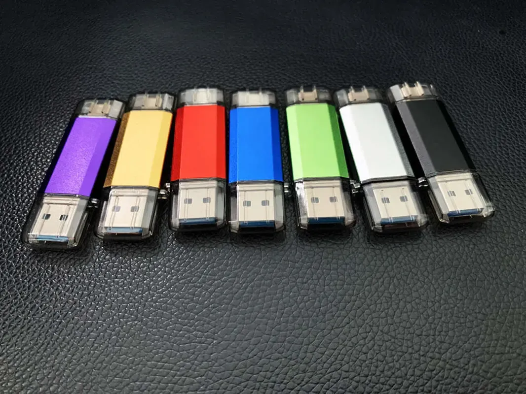 Sürücüler X 10pcs Özel Logo Kişiselleştirilmiş TypeC Çift Bağlantı Portu Renkli USB 2.0 Bellek Flaş Kalem Sürücüsü U Disk 128GB