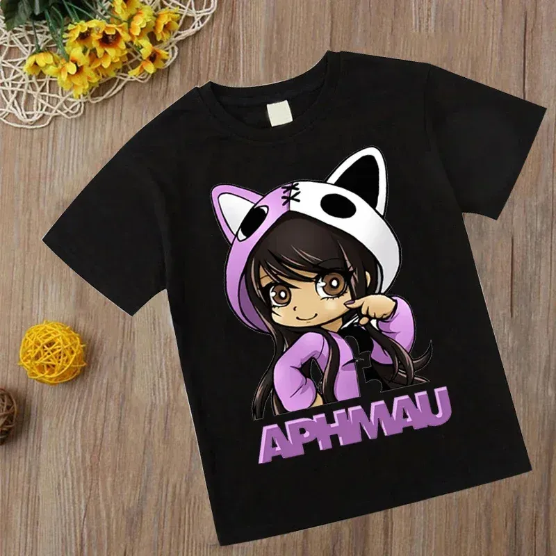 Toppar aphmau barn bomullskläder kawaii prinsessa flicka t shirt barnkläder tecknad anime pojkar flickor skjorta sommar toppar tee