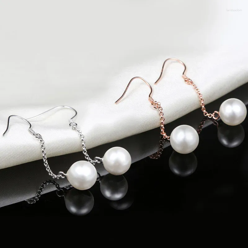 Boucles d'oreilles additionnelles authentiques 925 STERLING Silver Earge Perle Simple Long Tassel For Women Girl Wedding Party Bijoux Gift
