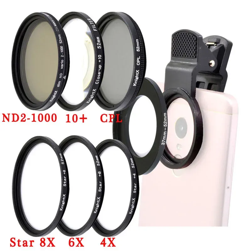 Filters KnightX 52mm kamerafilter Makro Telefonlinsfotografering ND21000 Filtervariabel ND för någon smartphone -mobiltelefon