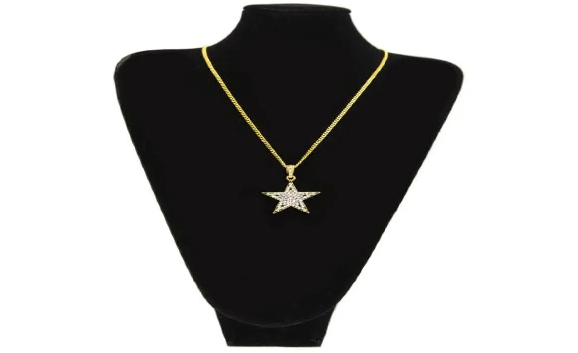 Mrożona biżuteria HIPHOP Rhinestone Gold Hiphop dla mężczyzn Mini Star Charm Naszyjniki