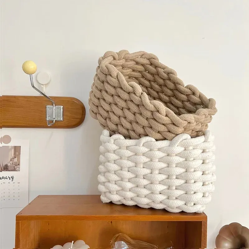 Baskets Simple Handmade Thick Cotton Rope Woven Storage Basket Desktop Books Snacks Sundry Basket Cosmetics Storage Storage Basket