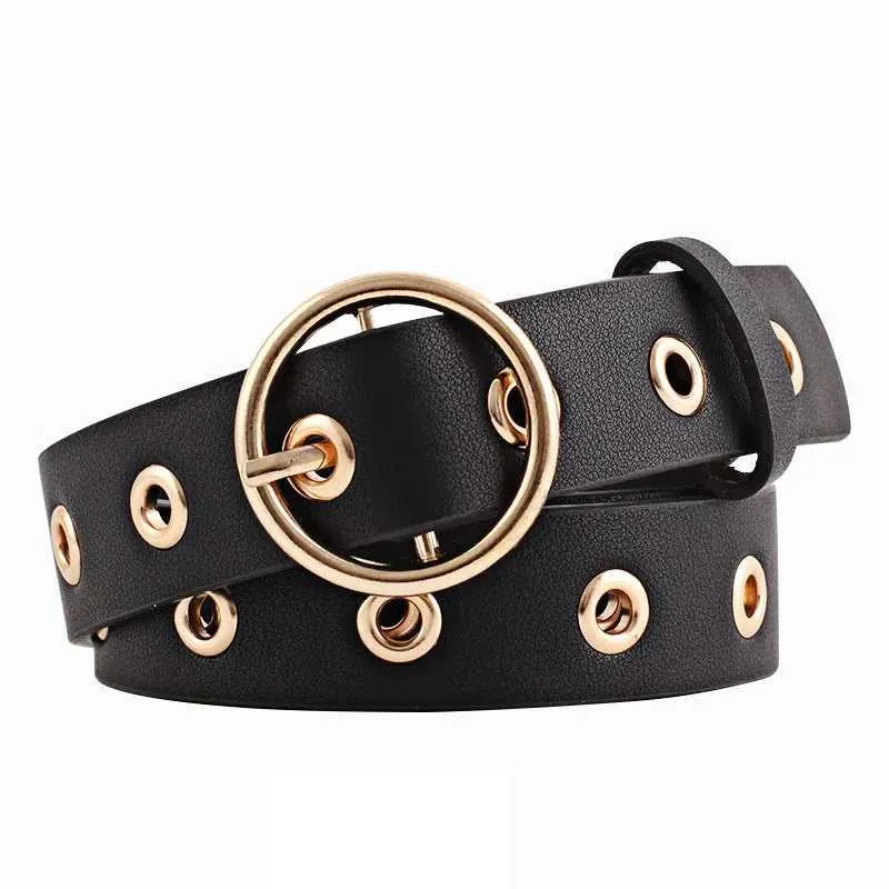 Belts Metal Hole Metal Belt Women Girl Quality Imitation Leather Belt Cinto Cinturon Feminino Mujer Cintos Para as Mulheres Kemer 240423