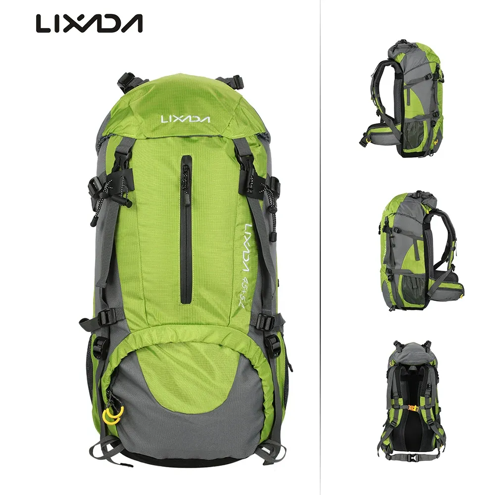 Tassen LIXADA 50L Outdoor Sport Backpack Nylon Rucksack Waterdichte klimtassen met regenbedekking Camping Wandel wandelen Treking knapzak