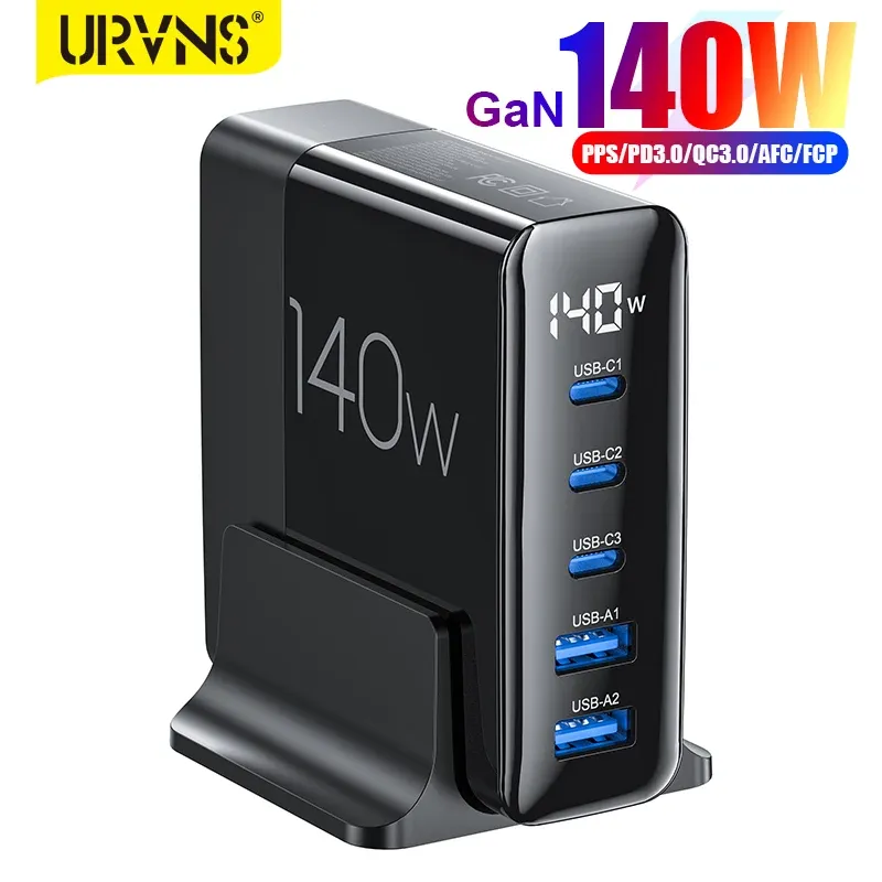 充電器URVNS 140W GAN USB C充電ステーション5ポートPD 100W 65W PPS 45W MacBook Pro Air Laptop IPhone Samsung用スーパーファスト充電器