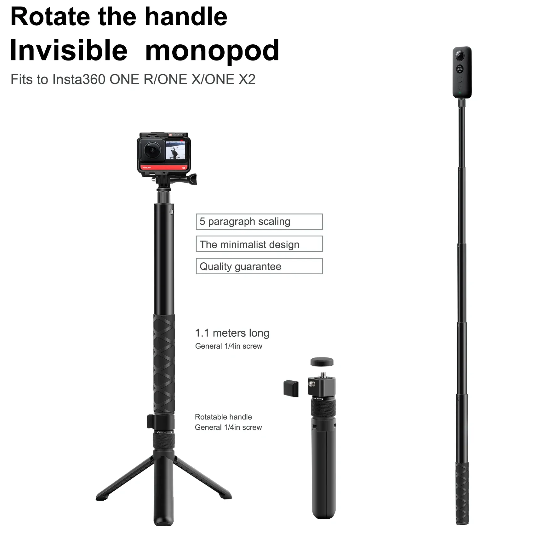 Gimbal dla insta360 One r x2 stealth selfie stick proiettile estensione bastone akcesoria panoramiczna kamera ruchu bracanie fotografowani