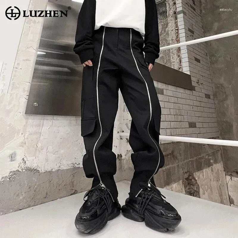 Pantalon masculin Luzhen 2024 Fashion Zipper Splicing Design Original Original Stretch Jamge Loose Crayon Lz3085