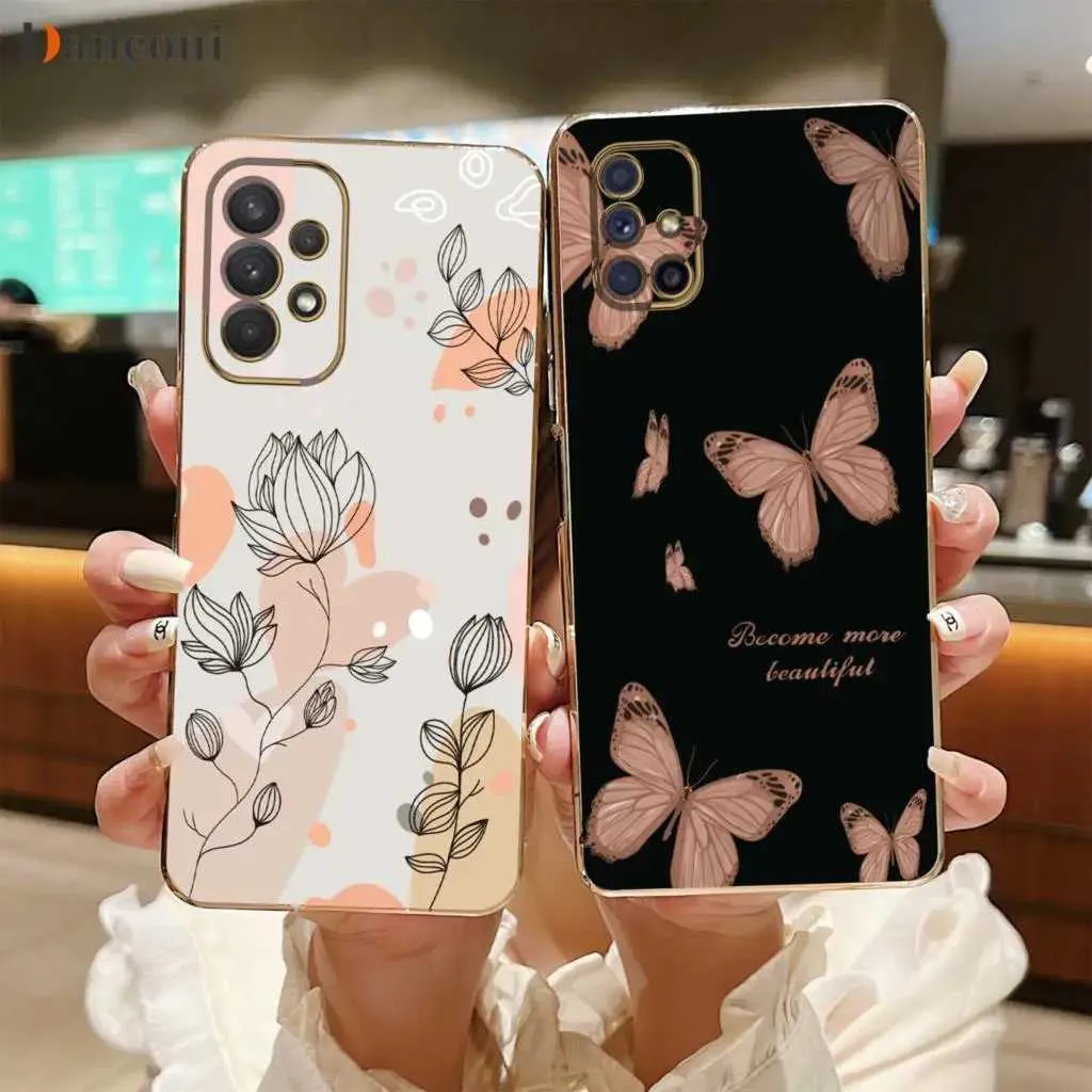 Cas de téléphones portables Butterfly Square Electroplated Silicone Phone Case pour Samsung Galaxy A53 A52 A52S A73 A33 A72 A32 4G 5G A51 A71 A12 A22 Couverture 240423