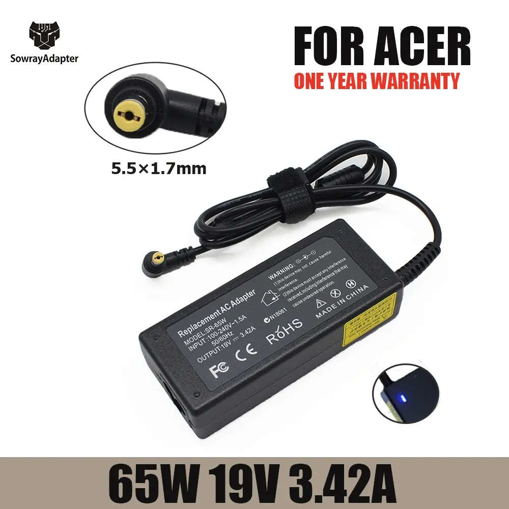 Chargers 19V 3.42A 65W 5,5x1,7mm Charger de adaptador CA para Acer Aspire 5315 5630 5735 5920 5535 5738 6920 7520 Fonte de alimentação de laptop para laptop