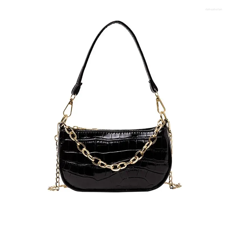 Sacs à bandouliers élégants Pu Leather Femmes Chain Bag Fashion Crocodile Modèle de crossbody pour la mini baguette féminine