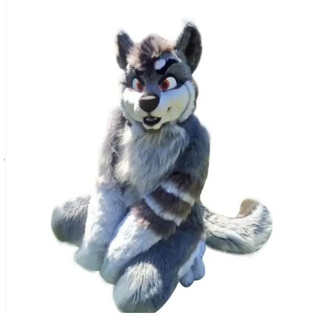 Long Fur Husky Dog Fox Mascot Costume Fursuit Abito Halloween Abito di Natale Festa