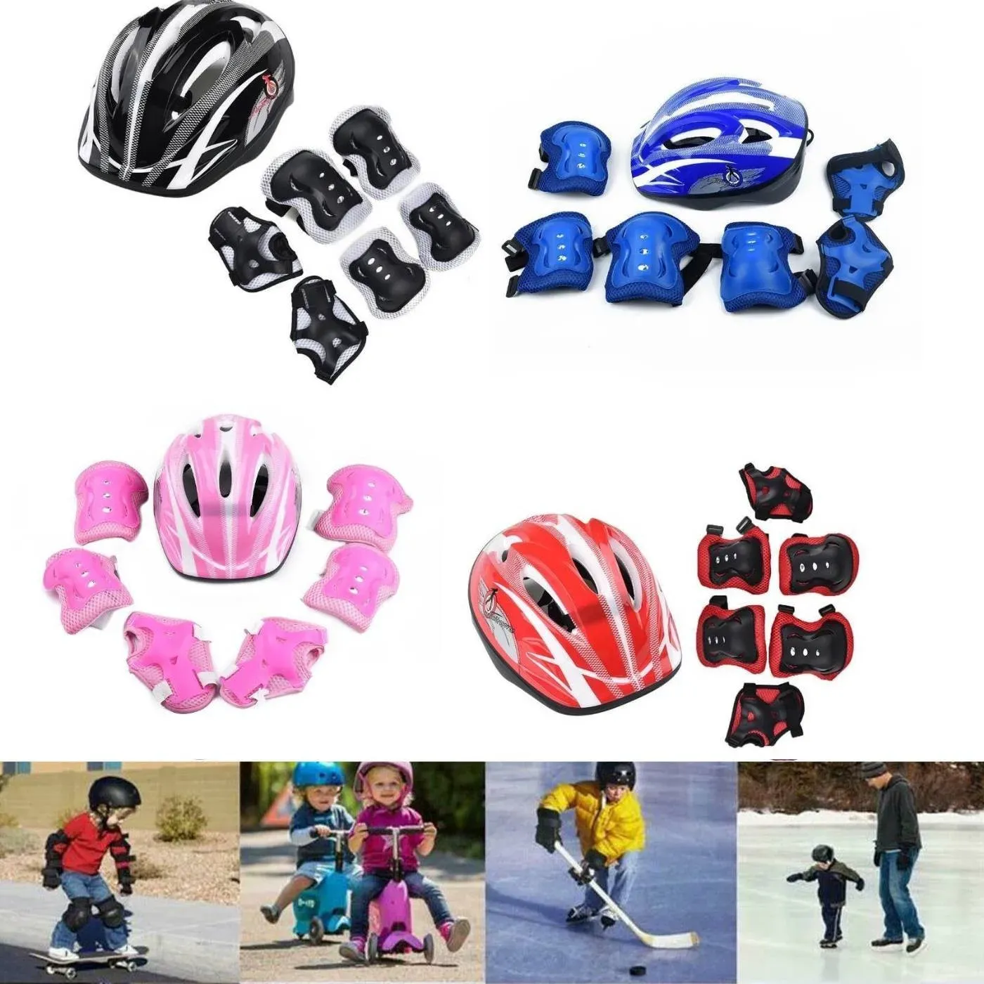Placa 7 Set Kid Roller Skining Bike Helmet Kit Kit Pad Pad para 515 crianças Skateboarding Racing Protetive Parts