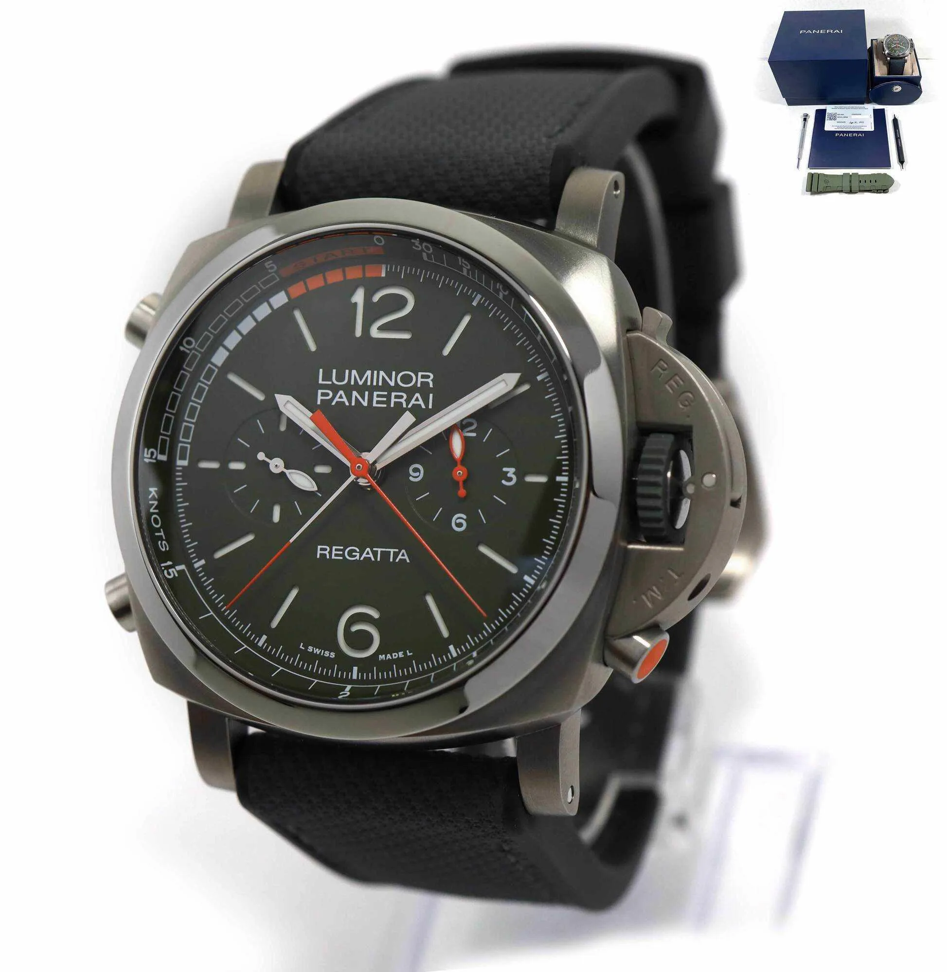 Panerai Luminor Regatta Chrono Flyback PAM01299 47MM Scatola in titanio verde con documenti