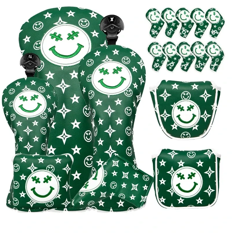 Set di coperti per la testa del club di golf AIDS, faccia del sorriso, copertura di ferro, 1, 3, 5 ut, legno, mezza luna, destra, putter quadrato, impermeabile PU, nuovo