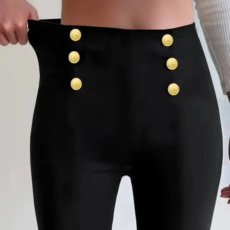 Kadın Pantolon Kadın Yüksek Bel İnce Uygun Siyah Skinny Pencil Streç Taytlar Günlük Pantalonlar Çift Göğüslü Dokuz Noktalı