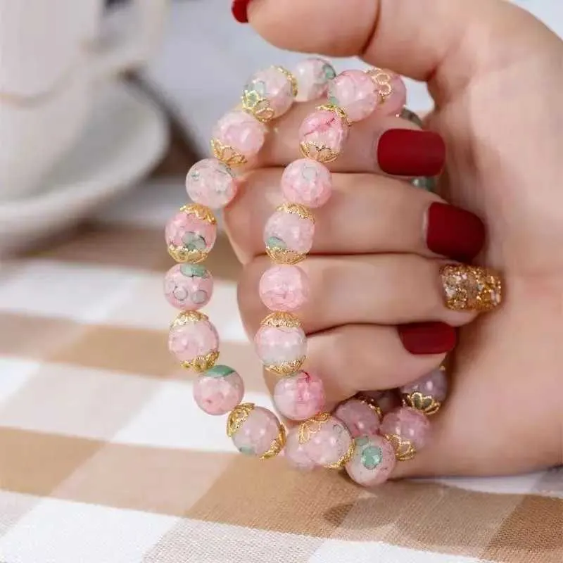 Kralen Harajuku Cherry Blossom Flower Bracelet for Women Fashion Elegant Sakura Crystal Glass kralen Bracelet Girl Party Sieraden Geschenk 240423