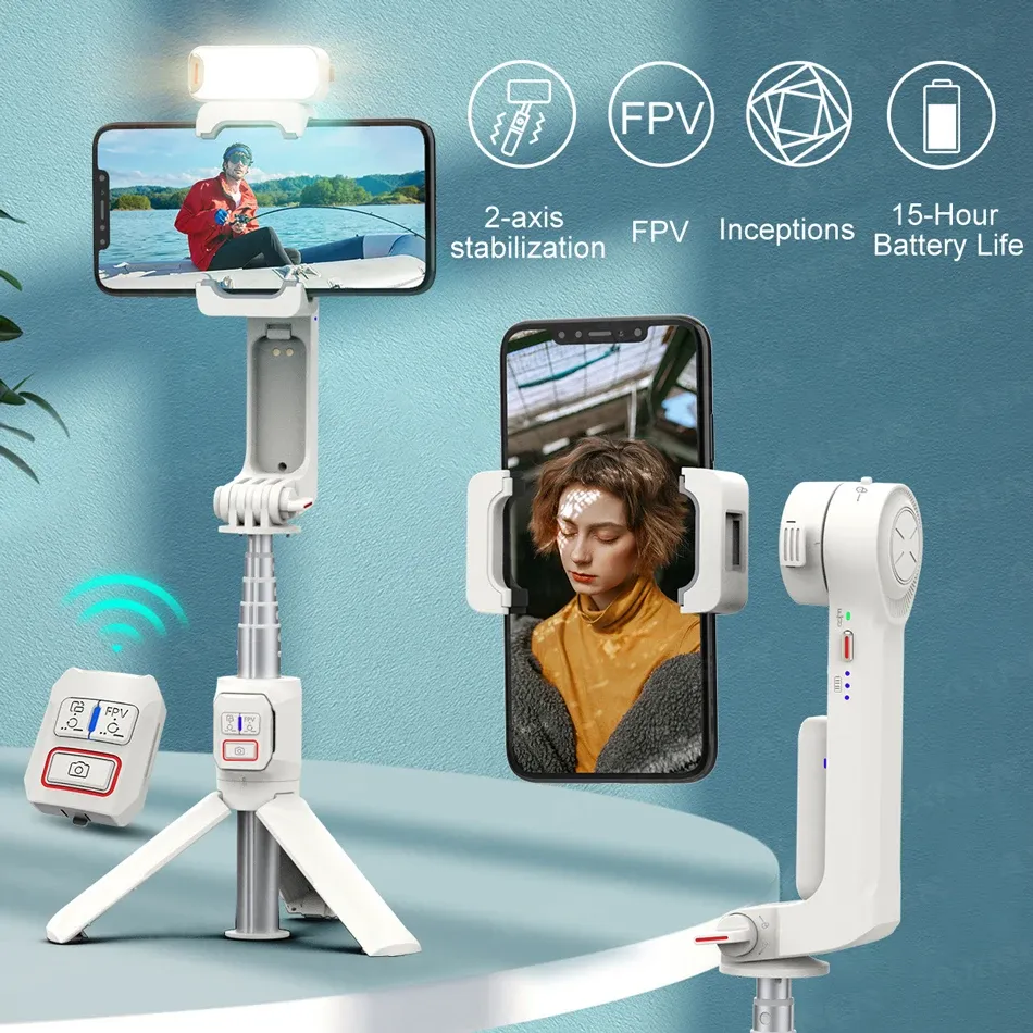 Sticks Portable Selfie Stick Gimbal Stabilizer, Phone Tripod Holder with Remote, for Smartphones Tiktok Vlog Youtuber Live Video Record