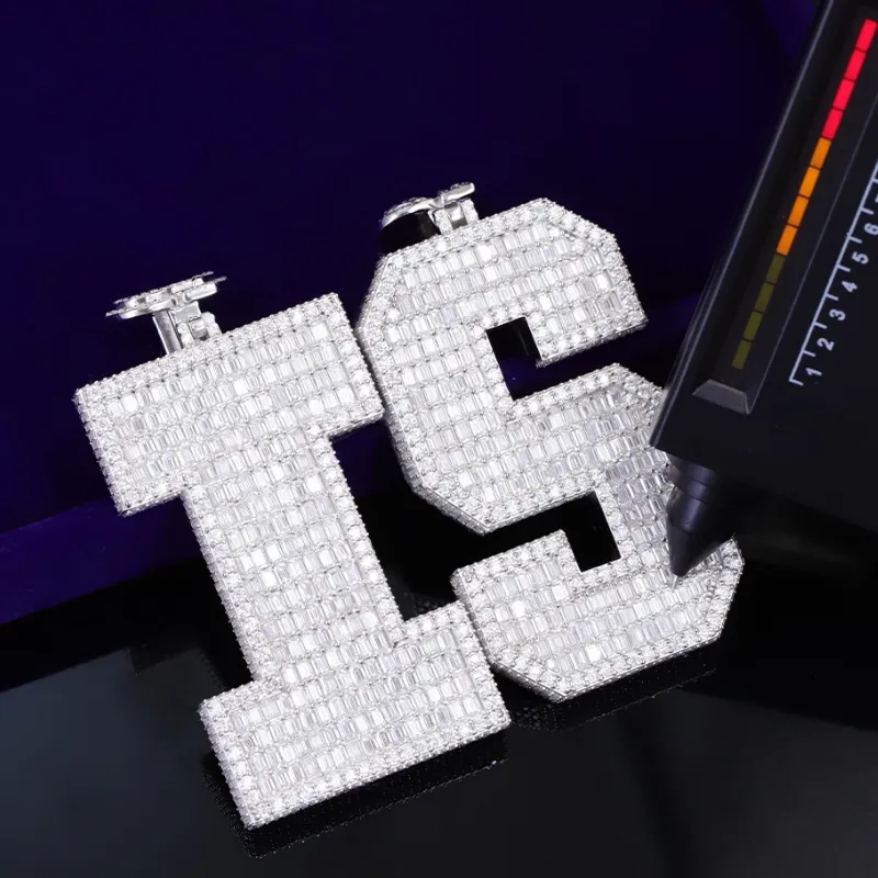 Test passé VVS1 Moisanite Diamond Letters 925 Silver A-Z Moisanite Letter Pendant Punk Rock for Men Hip Hop Bijoux