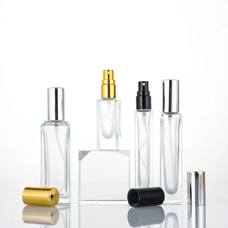 Clear Portable Glass Perfume Spray Bottle 10ml 20ml Empty Cosmetic Containers with Atomizer Gold Silver Cap Fragrance Bottles