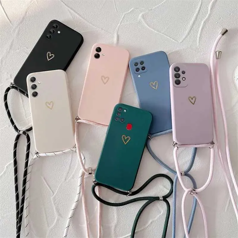 Случай мобильных телефонов Crossbody Lanyard Силиконовый телефон для Samsung Galaxy A21S A05 A20 A30 A50 A20S A11 A42 A70 A13 A23 A14 A34 A54 A24 A12 Крышка 240423