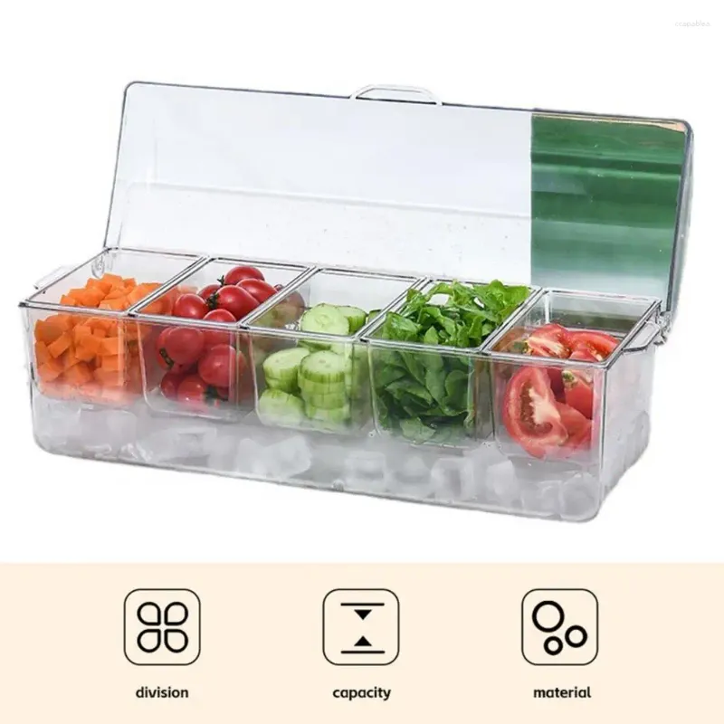 Storage Bottles Ice Box With Divided Format Transparent Detachable Fridge Lid 5 Compartment Salad Fruit Vegetable Container