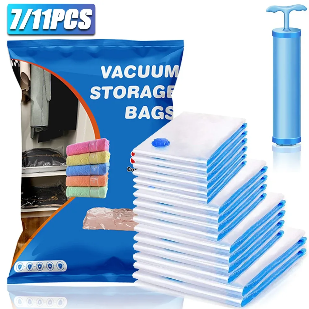 Bags 1/7/11pc Vacuum Storage Bags Space Saver for Bedding,Pillows,Towel,Clothes Travel Storage Bedroom Organizer Vacuum Bag Package