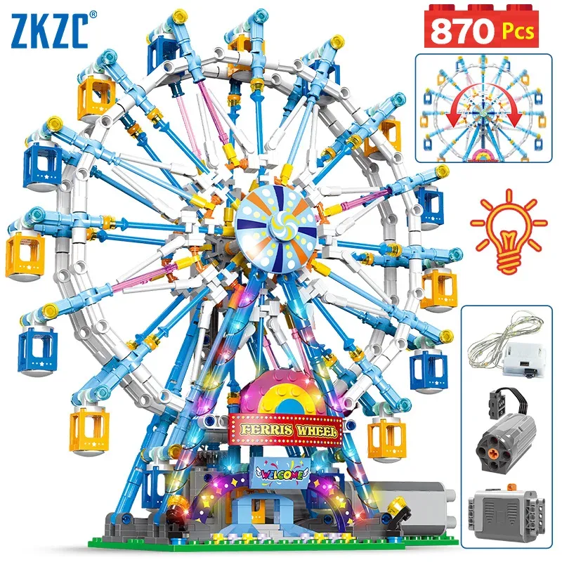 Blocks City Friends Moc Rotation Ferris Wheel Building Blocswings Bricks Electric Toys for Children pour enfants Cadeaux de Noël