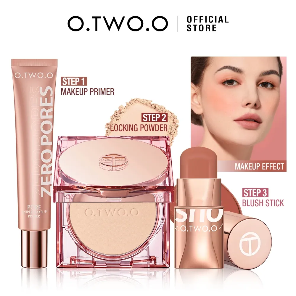 Zestawy O.TWO.O 3PCS Zestaw makijażu 3 w 1 szminka Blush Stick SPF 30PA+ Ustawienie twarzy proszkowe starter makijaż baza kosmetyczna zestaw kosmetyków