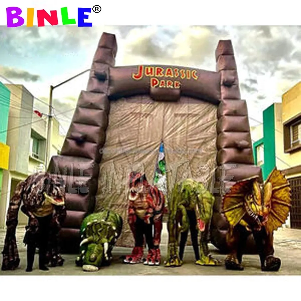 10m genişlik (33ft) Blower ile Jurassic Park Dinozor Parkları Tema Kullanıldı Şişirilebilir Dragon Giriş Arch Hava Balon Dekorasyon Oyuncakları Reklam için Sport