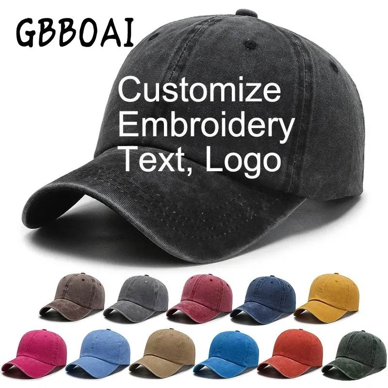 Softball Custom Logo Washed Cotton Baseball Cap broderie personnalisée Femme Femme papa Chapeau monogramme équipe Gorras