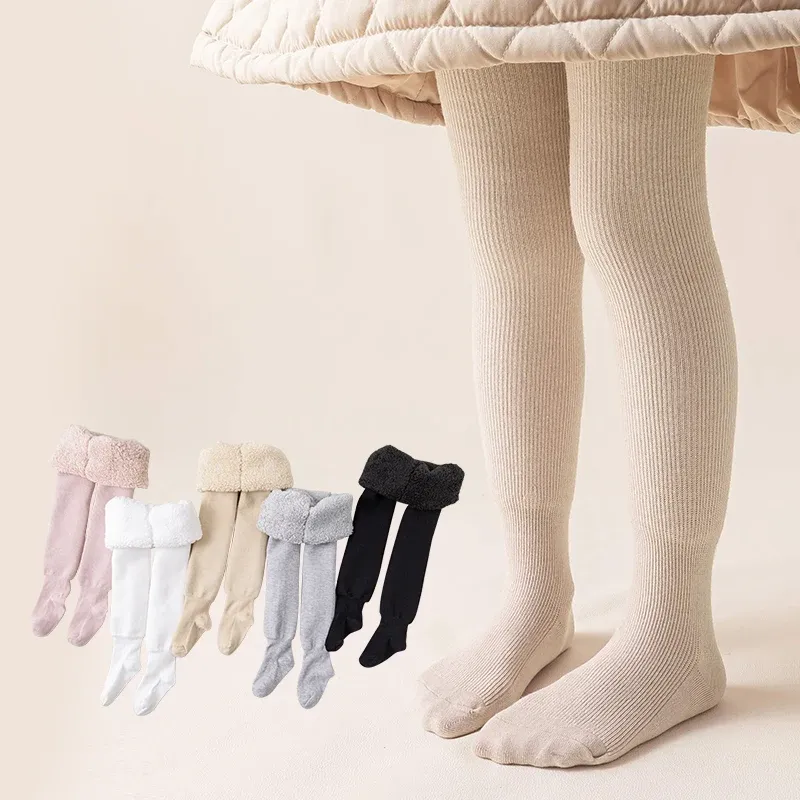Leggings Girls Spesse collant inverno inverno più in pile di colore Solido Pinstripe dei leggings per bambini