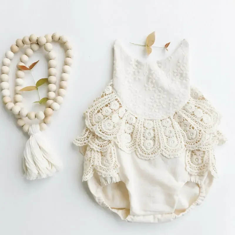 One-Pieces New Newborn Girl Ruffle Lace Backless Jumpsuit Baby Romper Summer Clothes