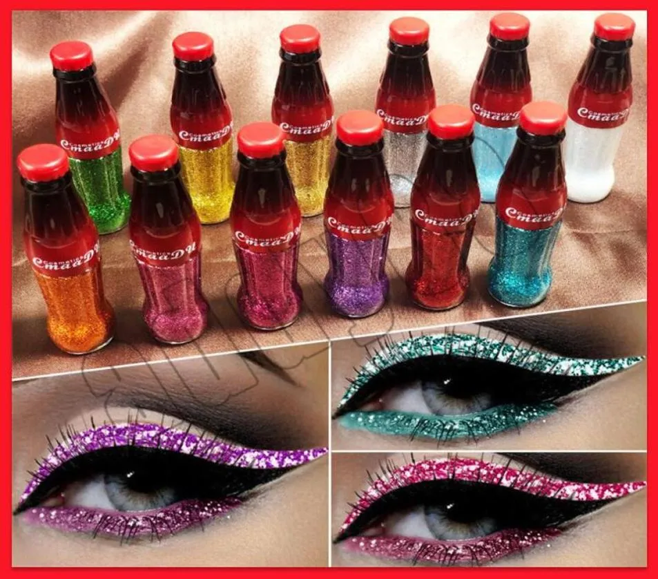 2019 New Eye Make -up CMAADU Glitter Flüssig Eyeliner 12 Farben Bunt Cola Flaschen -Lidschatten und leicht zu tragen glänzendes Augenpigment cos6277247