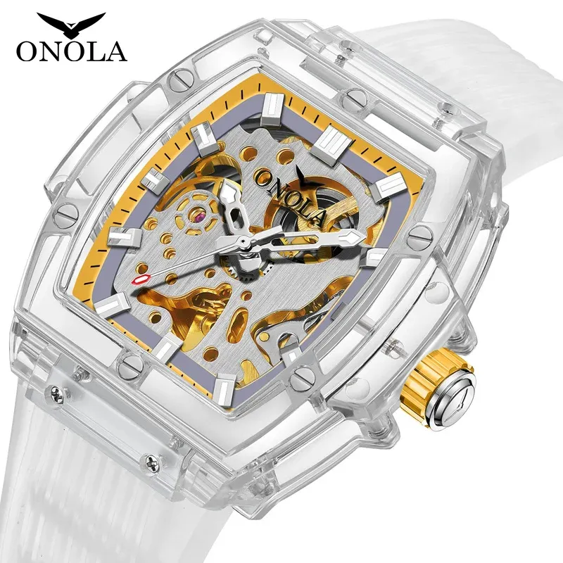 ONOLA Designer Automatic Mechanical Watches Mens Watch Plastic Transparent Fashion Hollow Clock imperméable Classic New Analog Wrists Montre à des bracelets