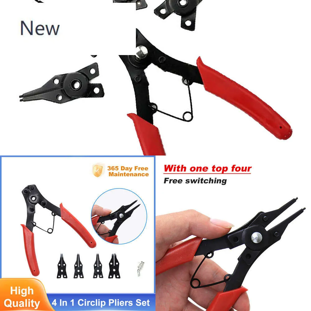 Новый 4 в 1 набор автомобиля Snap Ring Multi Crimp съемной Plier Head Head Stainting Circlip Pliers Ручные инструменты