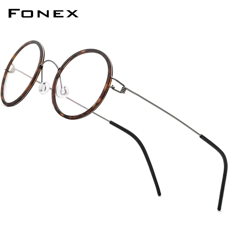 Lentes FONEX Titanium Ligy Glasses Frame Men Round Myopia Optical Mulheres Prescrição Ocula Prescrição 2021 Eyewear sem parafuso coreano 98636