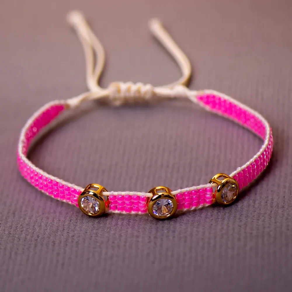 Cubic Zirconia Pink Bracelets Beaded Star Trendy Summer Jewelry Boho Strand Bohemia Gifter Sholesale 2023 Fashion Punk