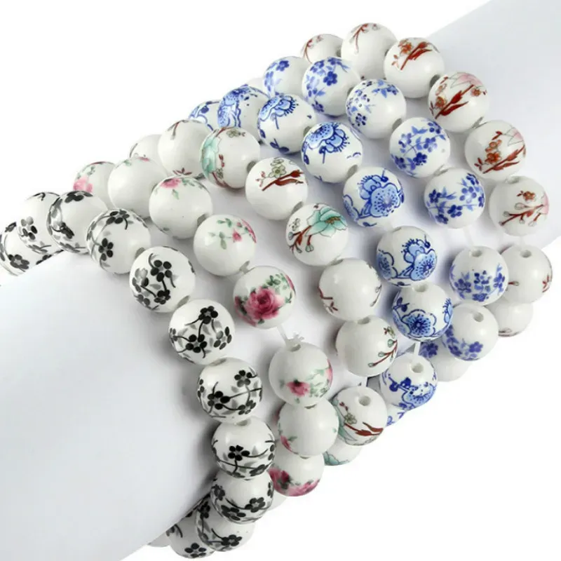 Stränge eleganter chinesischer Stil Keramikperlen Armband Farbe Blau und weißes Porzellan Blumenmuster Armbänder für Charms Women Juwely