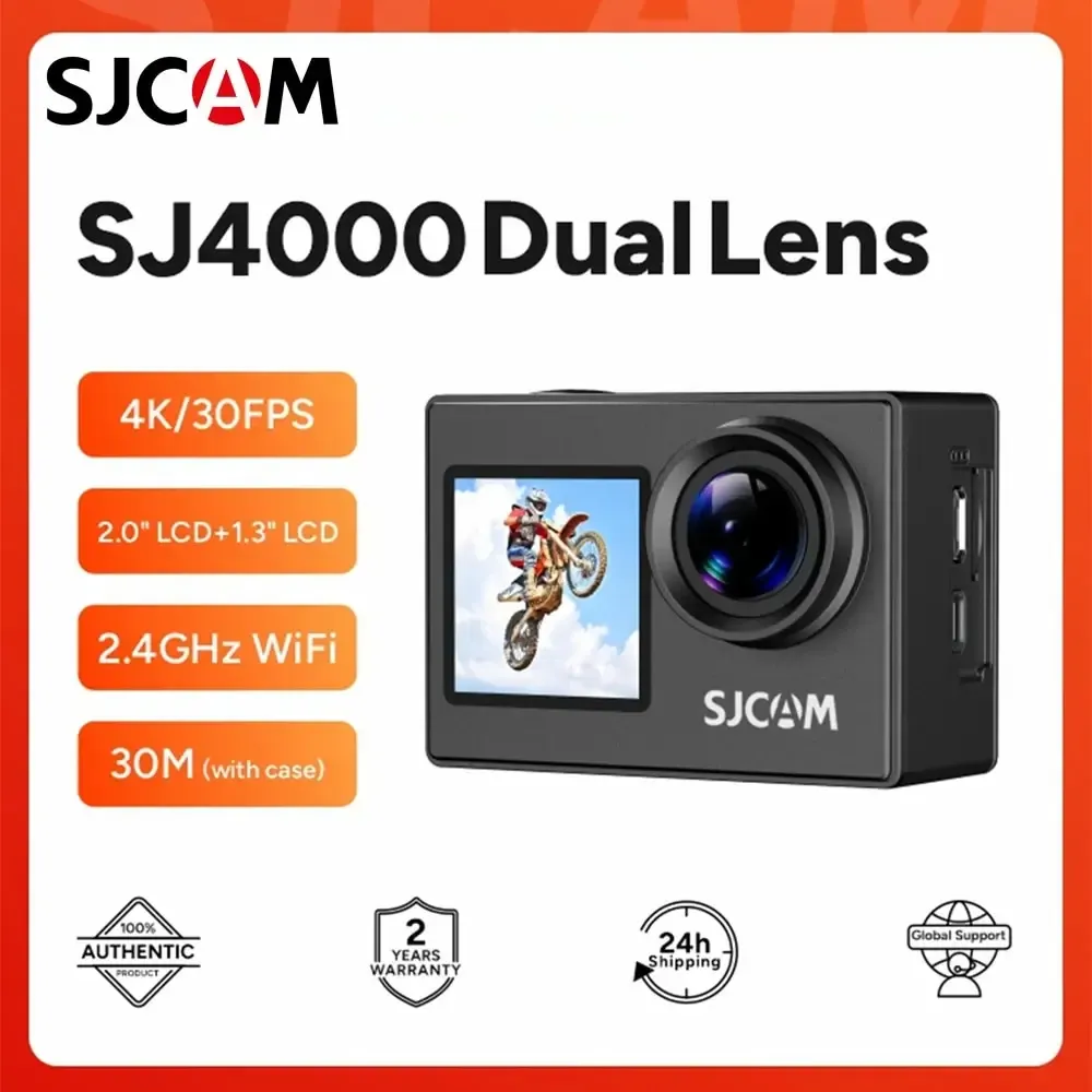 Camera's SJCAM SJ4000 Dubbele scherm 4K Actie Camera 30m Waterdichte Antishake HD Sportvideo Actie Camera's Motorfietsfietshelm