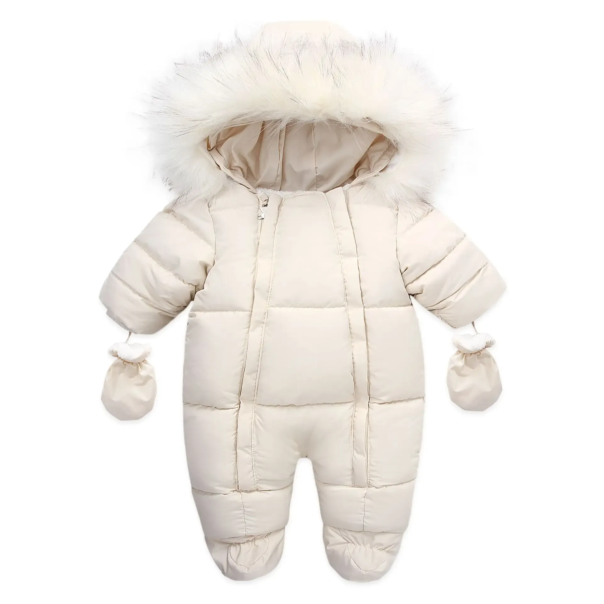 Enstycken 2023 Ny vinter baby rompers tjock varm spädbarn huva inuti fleece jumpsuit nyfödd pojke flicka overalls småbarnskläder