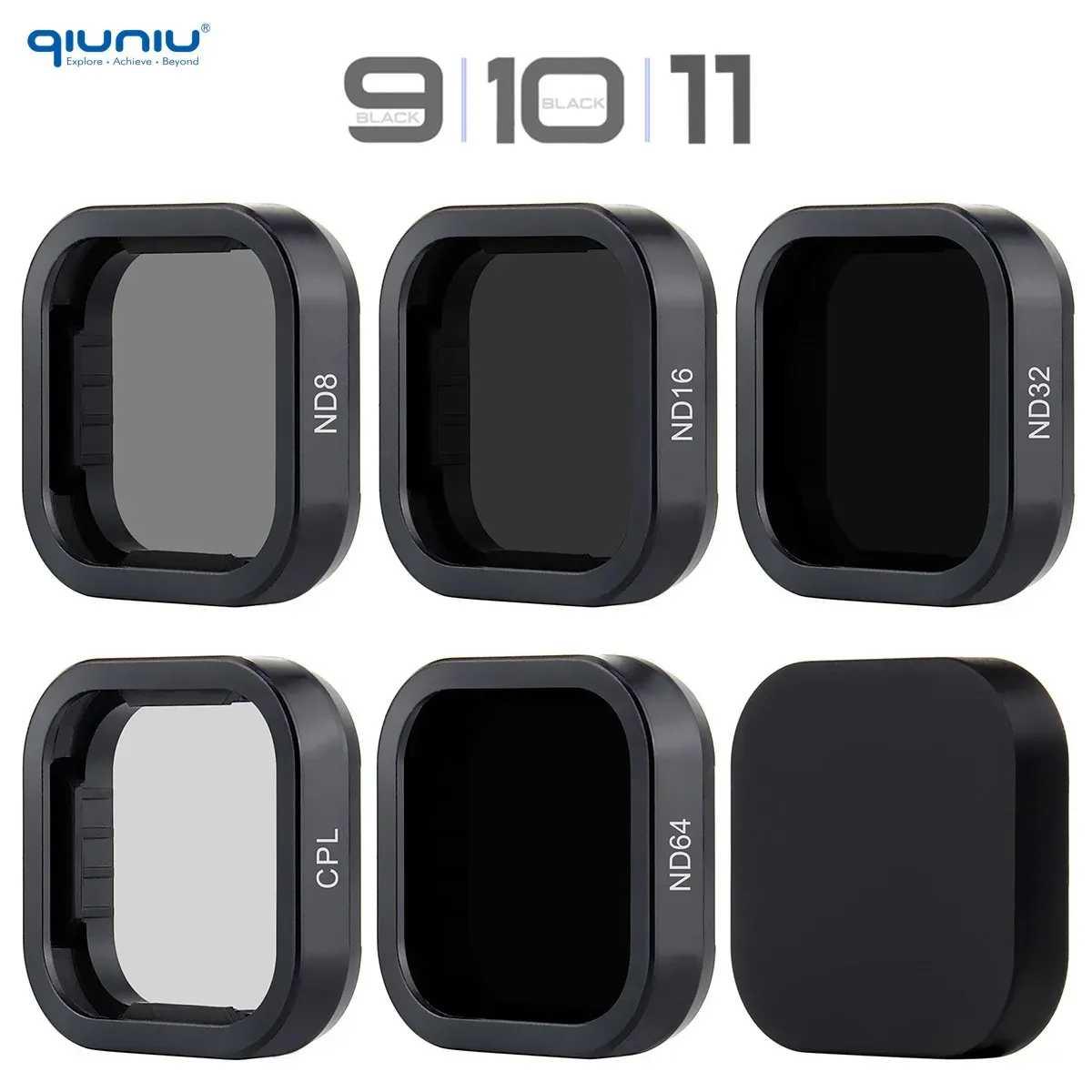 フィルターQiuniu nd cplフィルターGopro Hero 9 10 11 Black Nd64 Nd32 ND16 Red Filter Kit for Go 11ミニレンズ偏光アクセサリ用