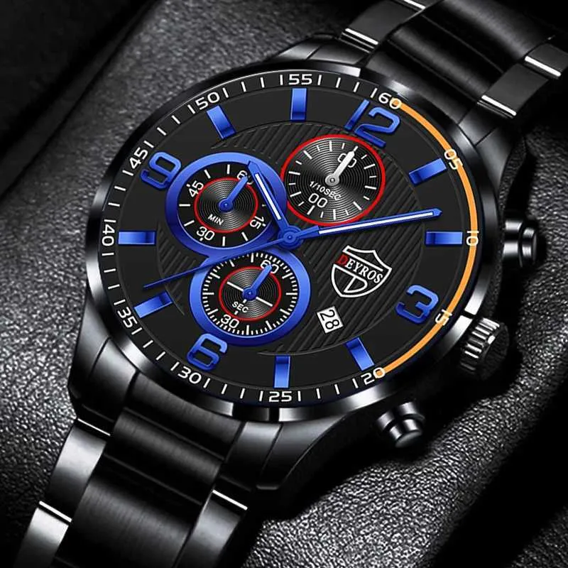 Avanadores de punho Moda Homens de luxo Menm Men Business Aço inoxidável Quartz Assista de pulso Man Casual Leather Watch Relógio luminoso 240423