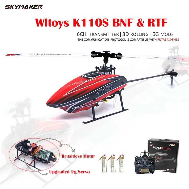 Aeronaves elétricas/RC Wltoys XK K110S RC Helicóptero BNF 2.4G 6CH 3D 6G Motor sem escova RC Quadcopter Remote Control Drone Toys for Kids Gifts T240422