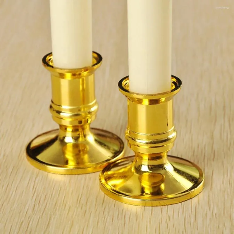 Candle Holders 2pcs Traditional Shape Taper Standard Base Candlestick Dinner Decor Plastic Silver-plated For Electronic