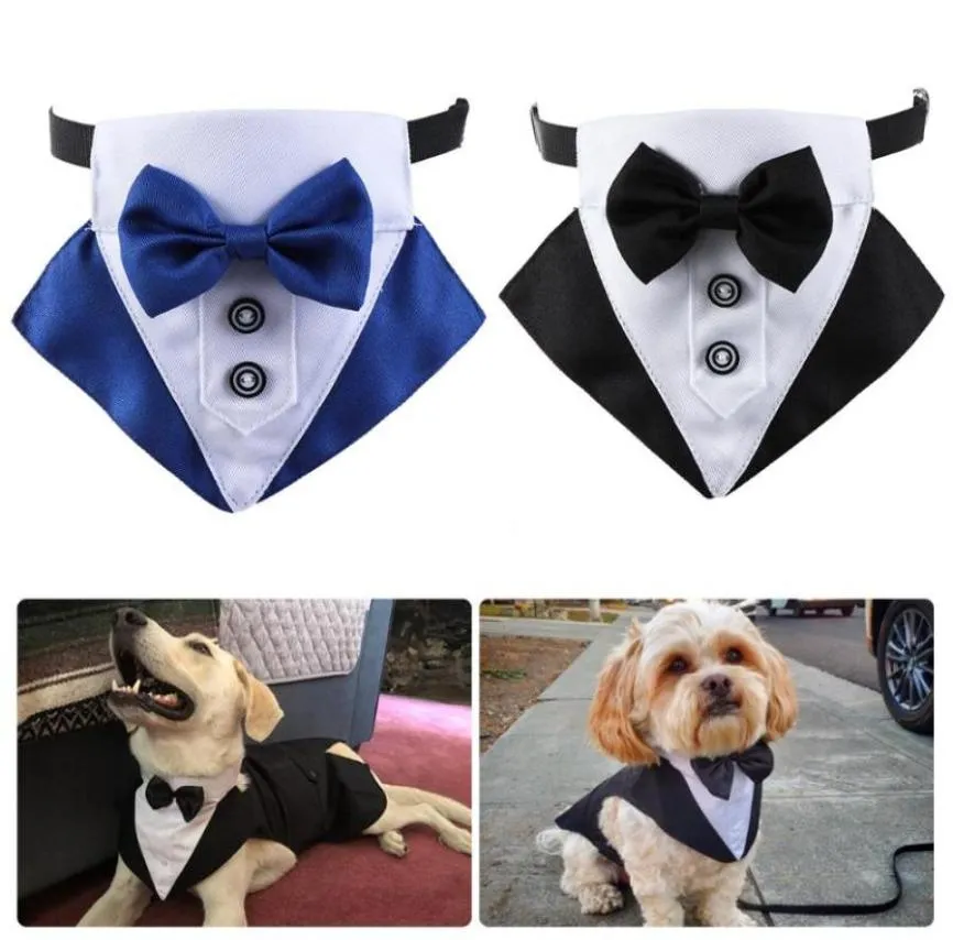 Dog Apparel Tuxedo Suit e Bandana Set Festa de Casamento de Pet Festa de gravata borboleta para cães médios grandes Golden Retriever5135214