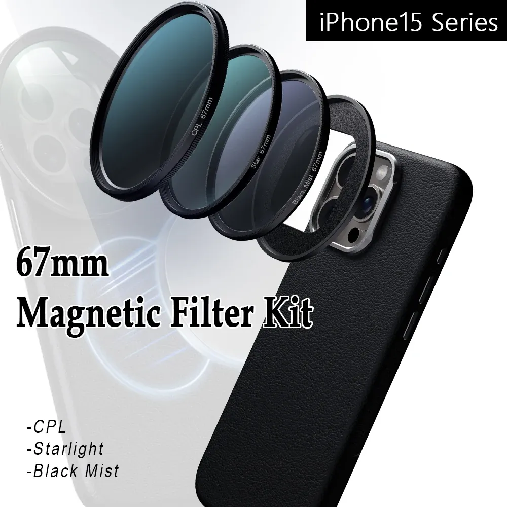 フィルタークイックユニバーサル67mmフィルター磁気魅力的な革の電話ケースiPhone 15 Pro Max Car Holder Magsafe携帯電話レンズ