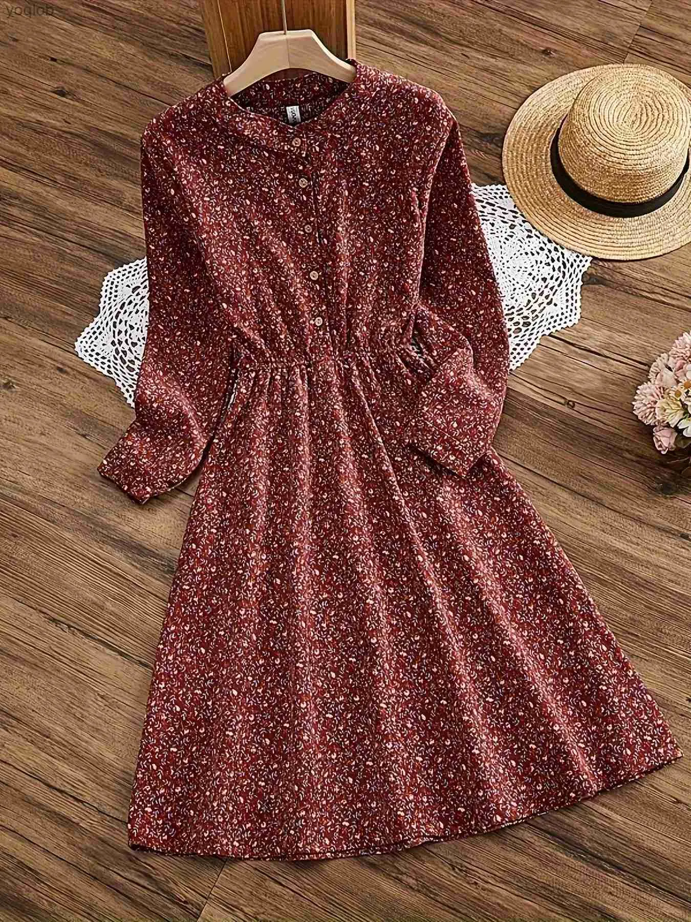 Vestidos informales básicos Ventas calientes Prairie Chic Sweet Mori Girl Wear Basic Basic Floral Floral Rata Women Women Pockoy Vestido de bolsillo Terrestre Elegante